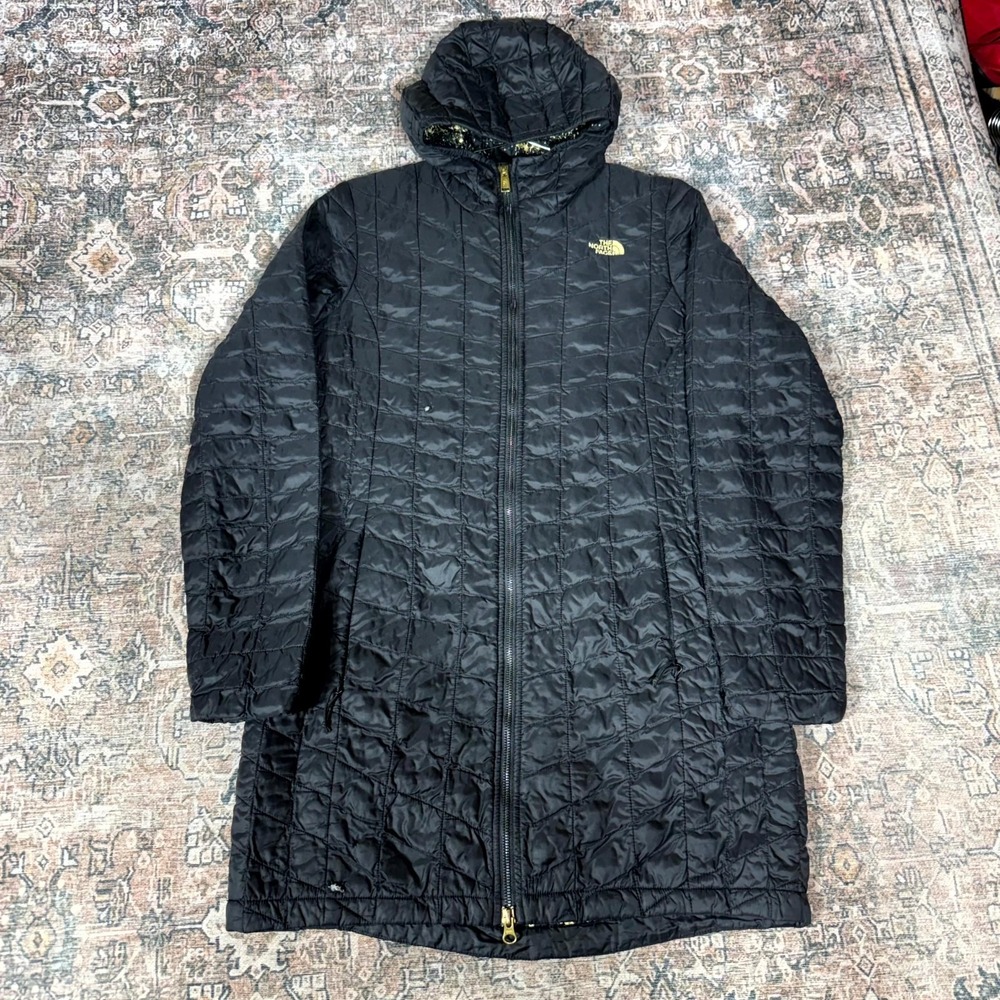 The North Face ThermoBall Parka Women's M Black Quilted Puffer Hooded Hiking